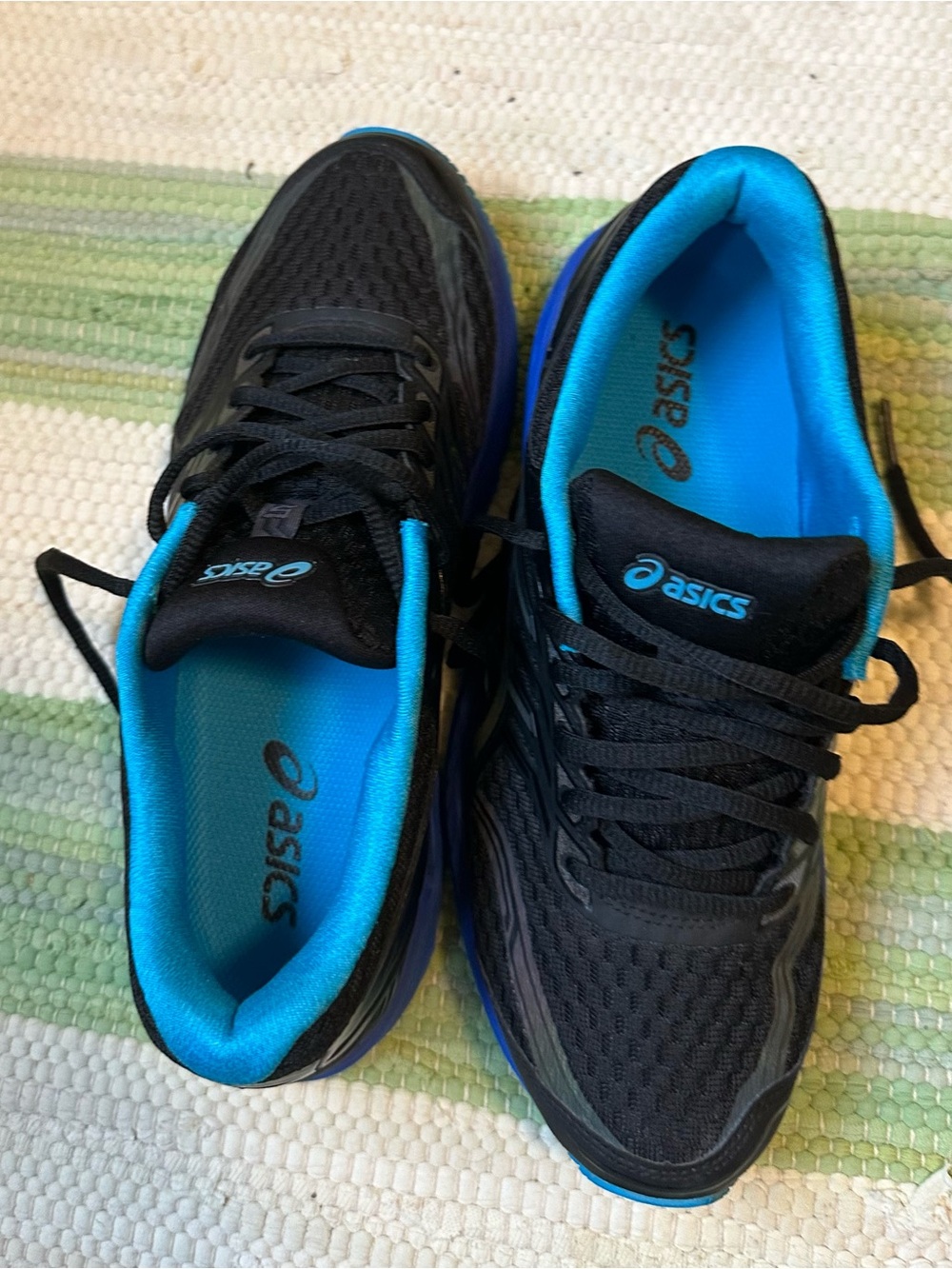 Asics Black and Bright Blue Women’s Athletic Running Shoes